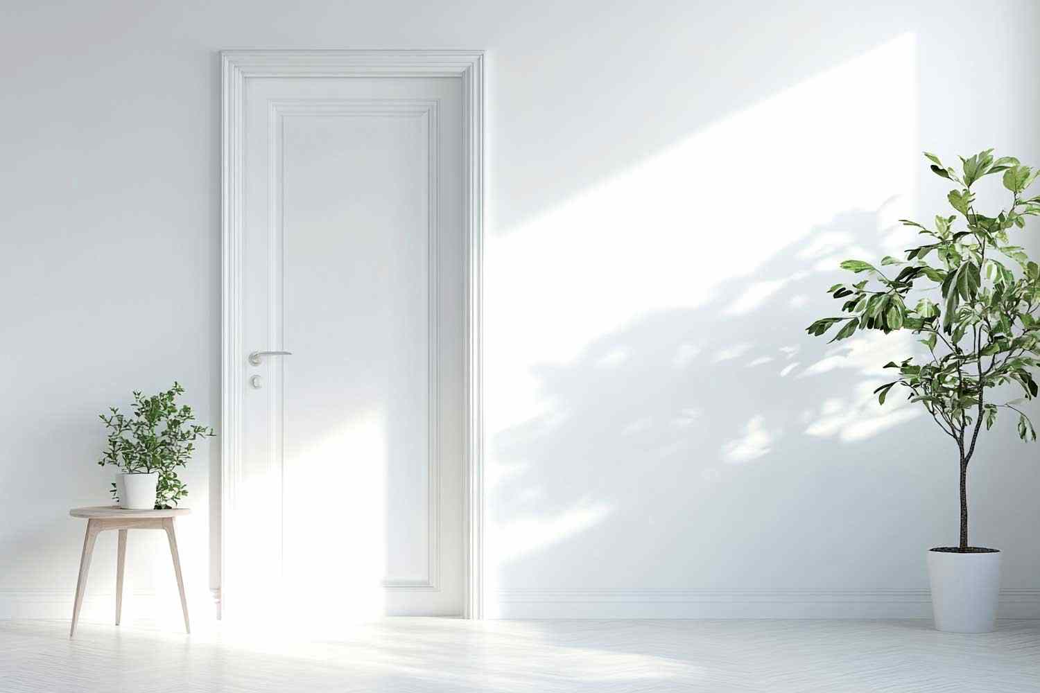 vecteezy_bright-white-room-with-a-closed-door-and-plants-in-white_57289375